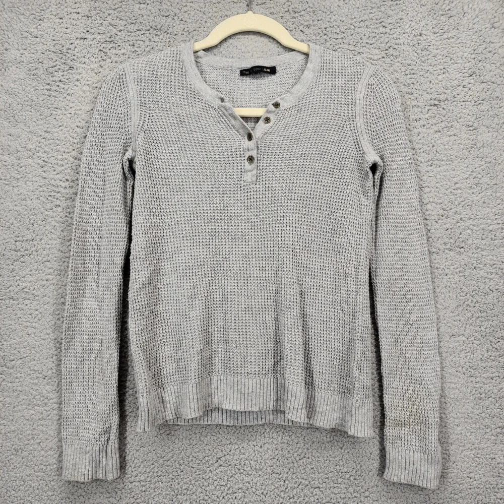 Rag & Bone JEAN Womens XS Heather Gray Waffle Knit Henley Thermal Sweater‎ Top